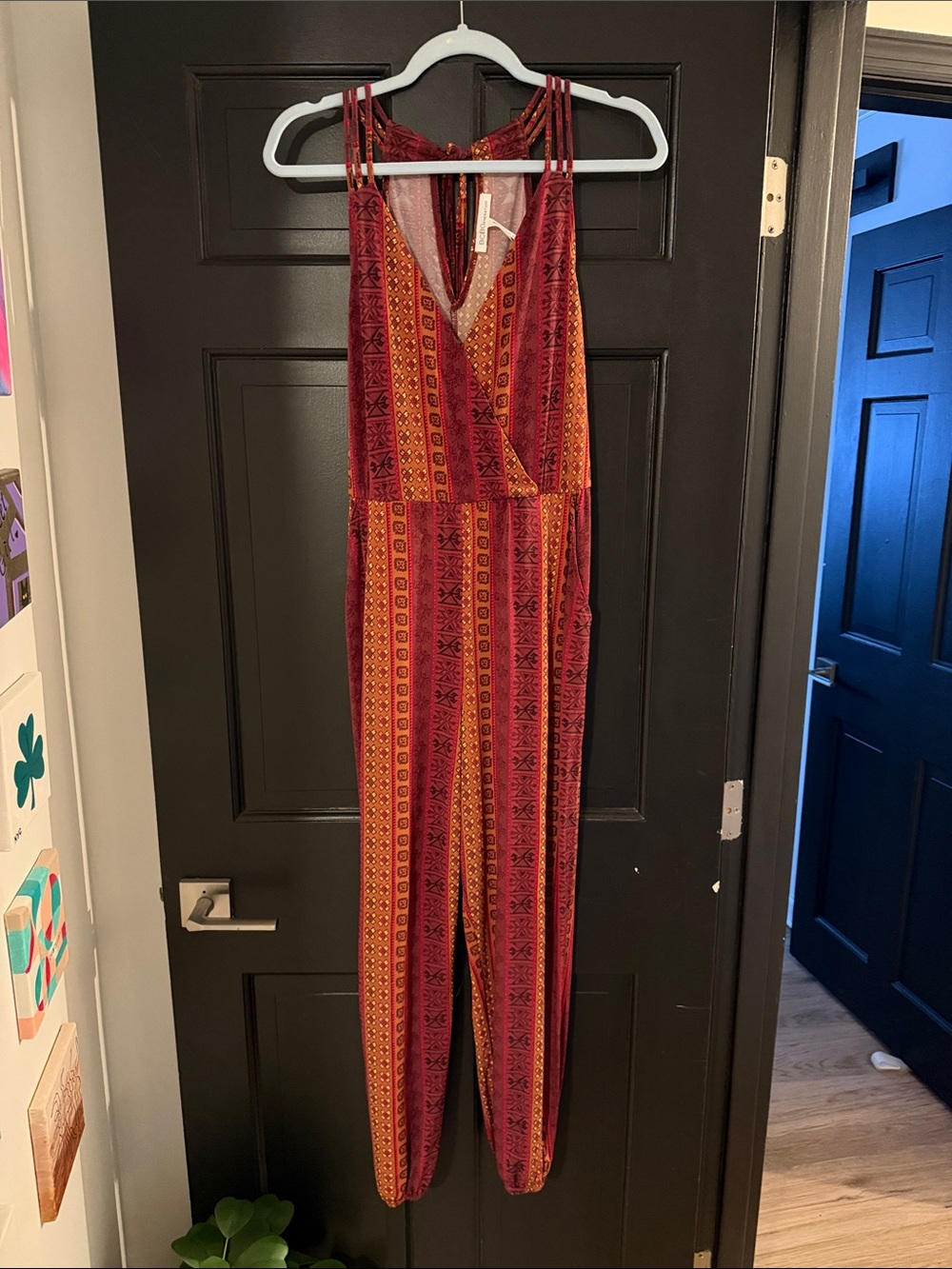 BCBGeneration Boho Print Halter Jumpsuit w/ Pockets Burgundy and Rust Size S